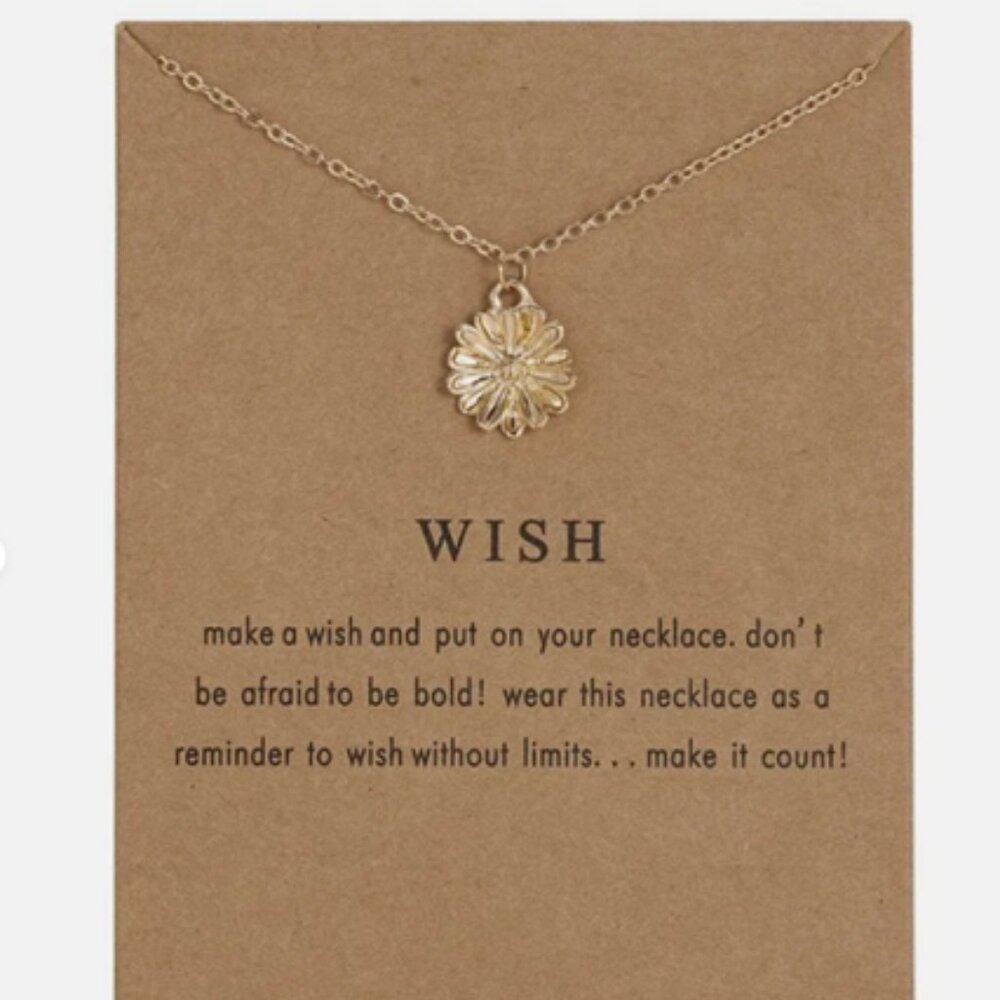 NEW “Wish” Flower Pendant Necklace w/ Quote/Card - Great Gift! - Picture 1 of 2